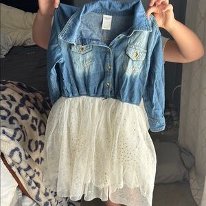 Stylish Blue Denim and White Tulle Kids Jacket